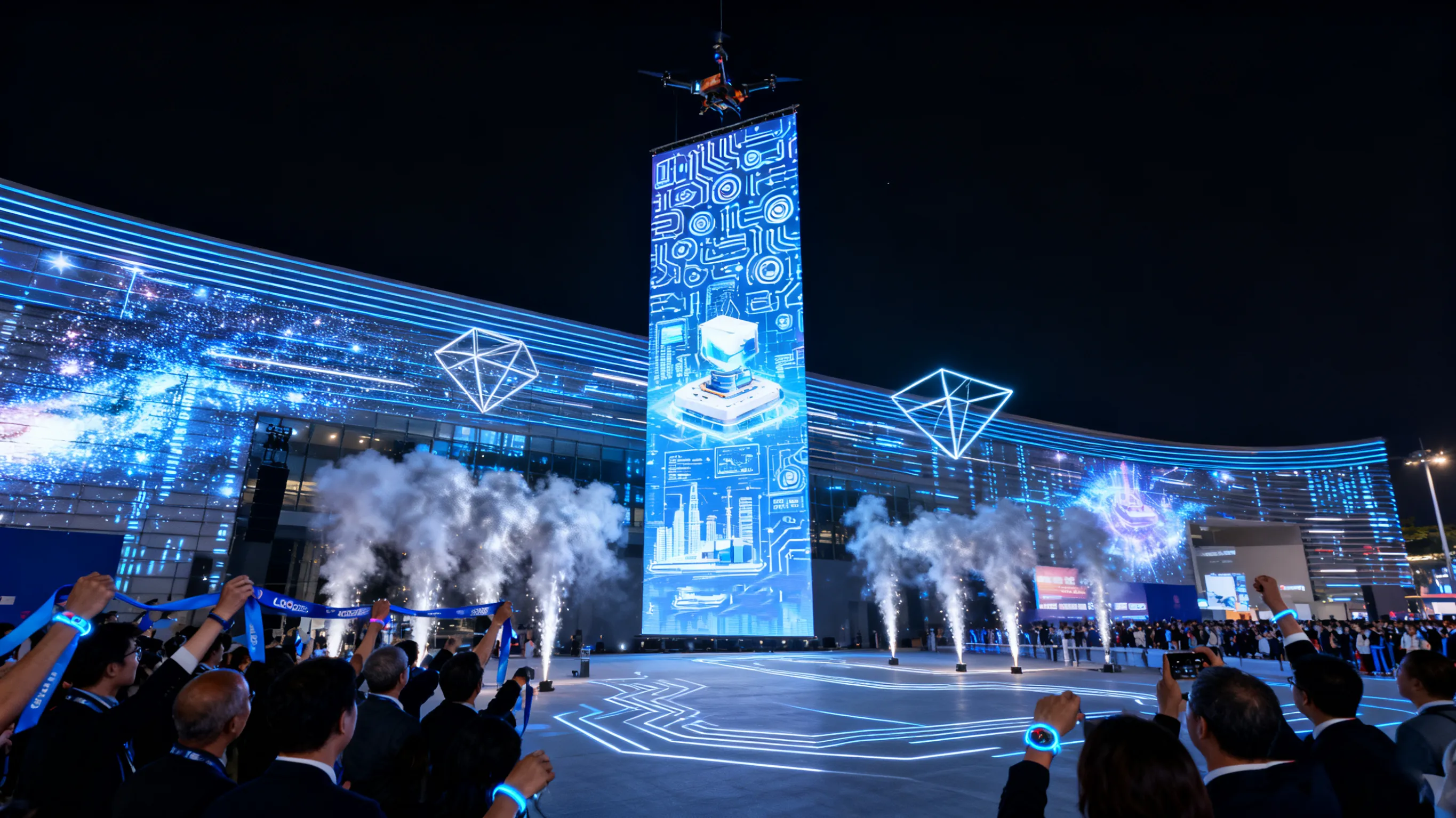 ドローンショー演出の夜景